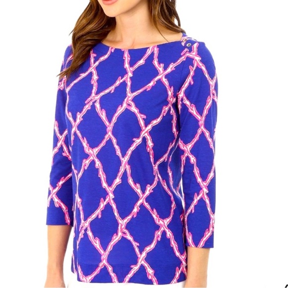 Lilly Pulitzer Tops - Lilly Pulitzer ALIDA TOP Santorini Blue Deep Dive S